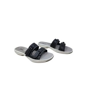Clarks Cloudsteppers Slide Sandals 8 Women Breeze Piper Black Adjustable Straps